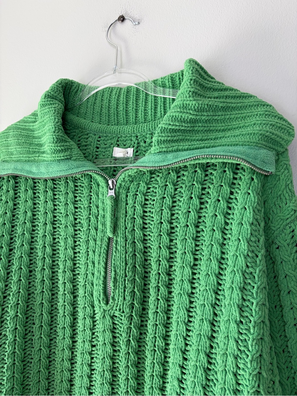 Aerie Green Cable Car Quarter Zip Sweater - Picture 3 of 9